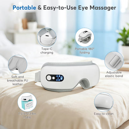 Eye Massager with Heat, Heated Massage Eye Mask with Bluetooth Music | Vibration Massage for Eye Strain, Dry Eyes & Head Tension, Gifts for Women and Men