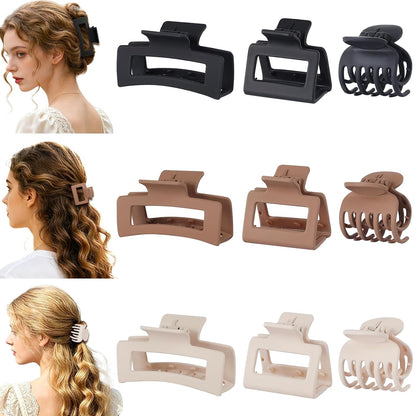 Matte Claw Hair Clips – 9 Pcs, 3 Styles, Brown Neutrals
