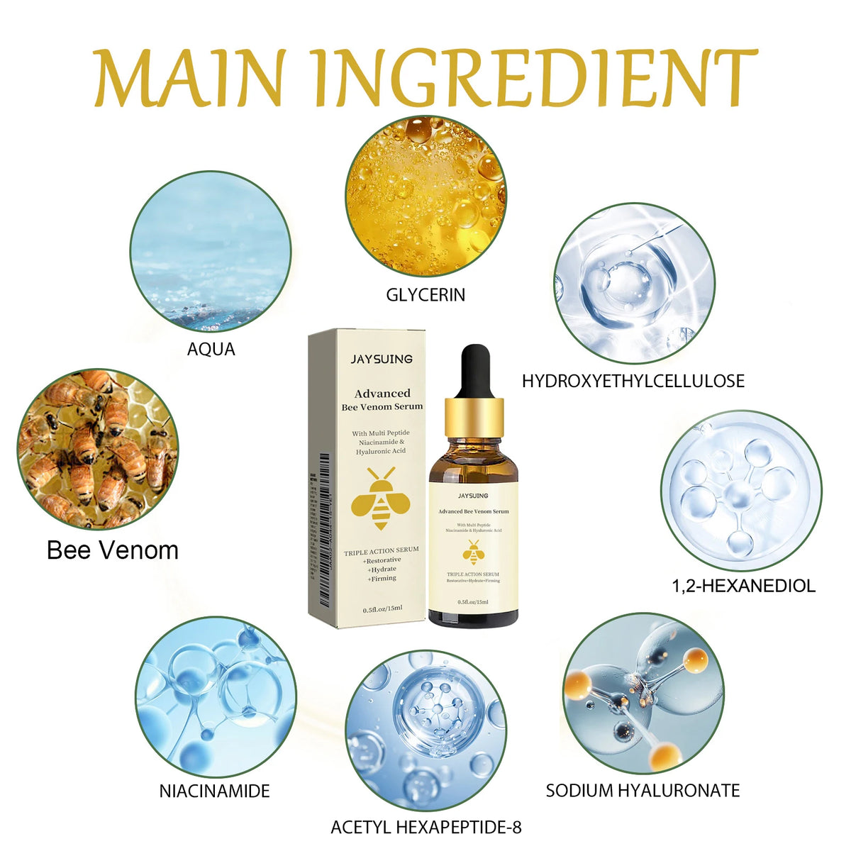Bee Venom Serum Tighten Lightens Fine Lines Repair Dullness Moisturizing Firming Facial Skin Essence Brightening Skin