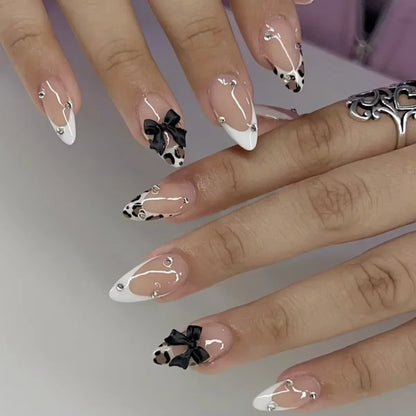 24Pcs Short Almond Press on Nails French Tips Press on Nails False Nails Simple Rose Full Cover Wearable Fake Nail Tips Art