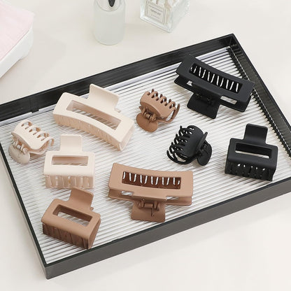 Matte Claw Hair Clips – 9 Pcs, 3 Styles, Brown Neutrals