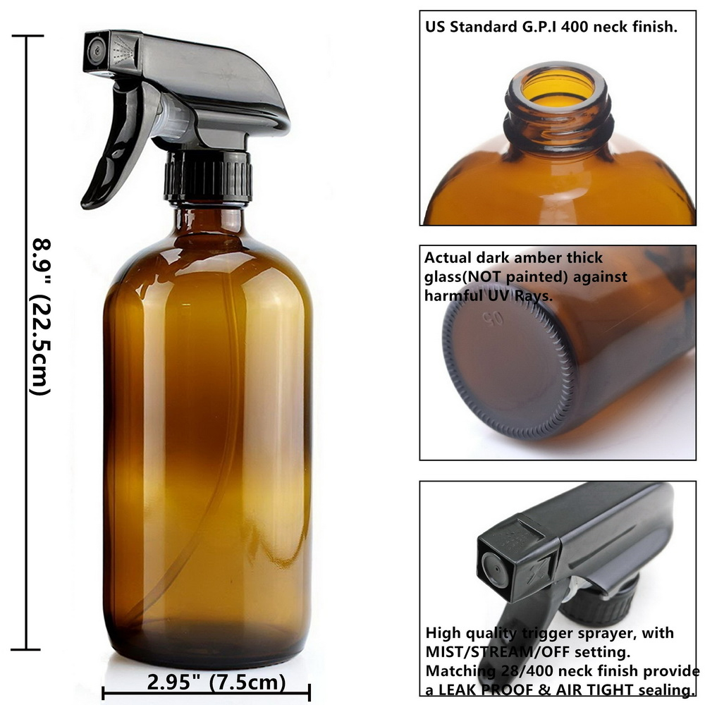 Empty Amber Glass Spray Bottle – Refillable Fine Mist for Toner