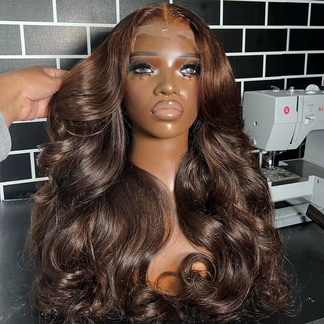 13X4 Synthetic Glueless Brown Lace Front Wigs for Women Chocolate Brown Body Wave Wig 13X6 Lace Frontal Wig Pre Cut 200% Density