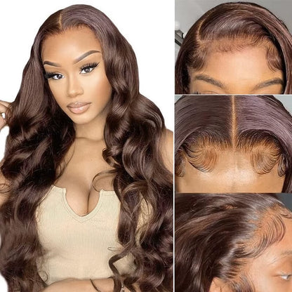 13X4 Synthetic Glueless Brown Lace Front Wigs for Women Chocolate Brown Body Wave Wig 13X6 Lace Frontal Wig Pre Cut 200% Density