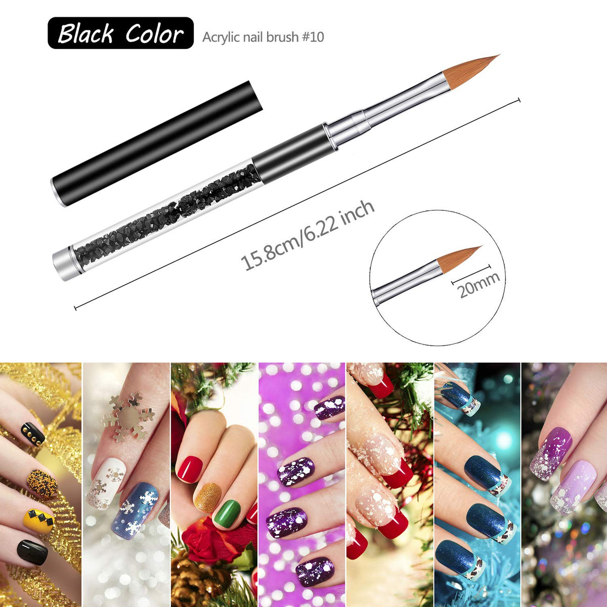 Acrylic Nail Art Brush Set – 5 Pieces, Sizes 4, 6, 8, 10 and 12, Crystal Handles