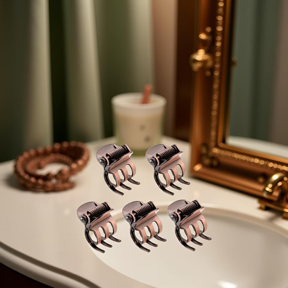 Mini Metal Hair Claw Clips – 5 Pcs, Bronze Side Bang Clips for Women