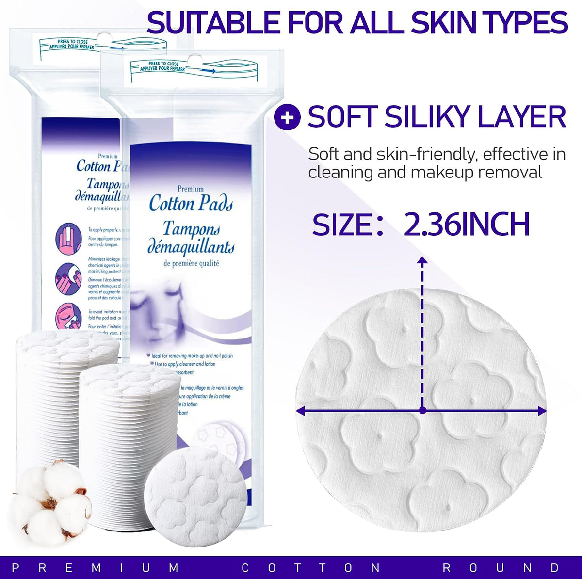 Round Cotton Pads – 300 Count, Soft Facial Cotton Rounds for Makeup Removal