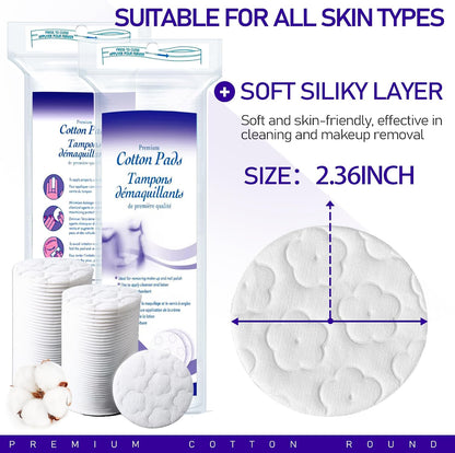 Round Cotton Pads – 300 Count, Soft Facial Cotton Rounds for Makeup Removal