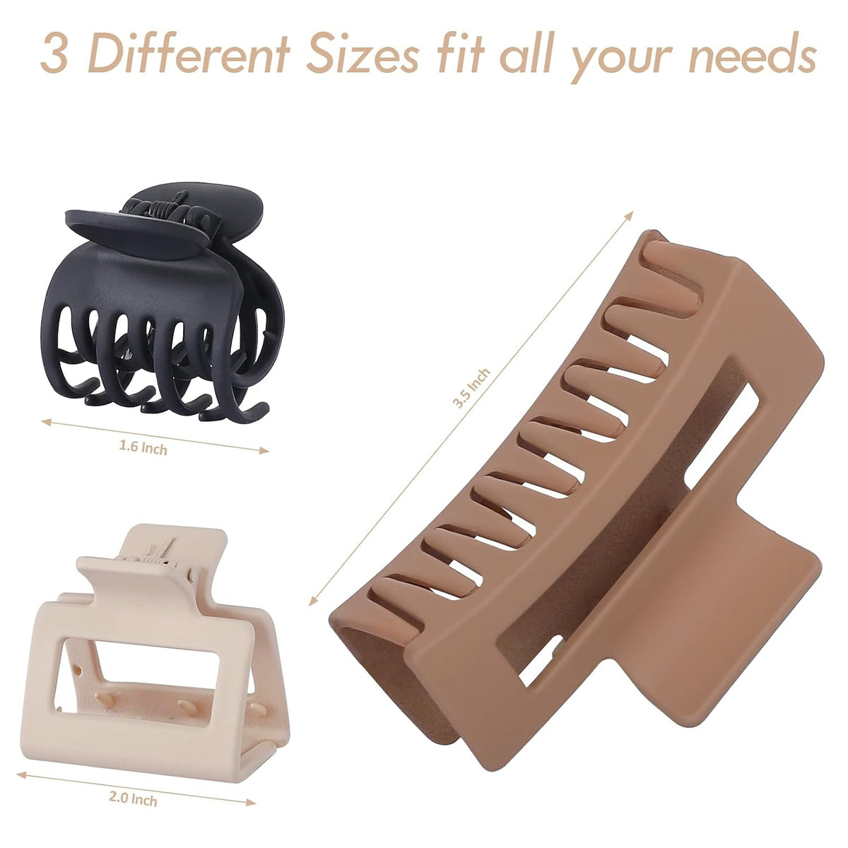 Matte Claw Hair Clips – 9 Pcs, 3 Styles, Brown Neutrals