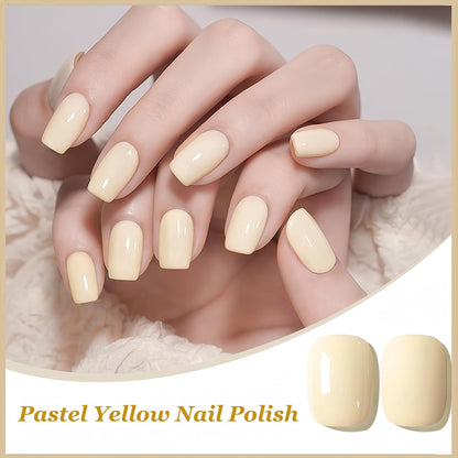 Pastel Yellow Quick-Dry Nail Polish – 15ml Glossy Air Dry Nail Lacquer