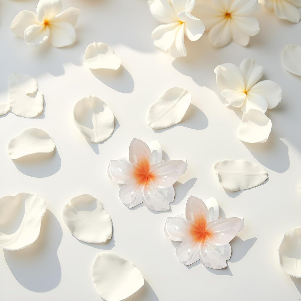 White Flower Claw Hair Clips – 2 Pcs, Plumeria Jaw Clips for Women