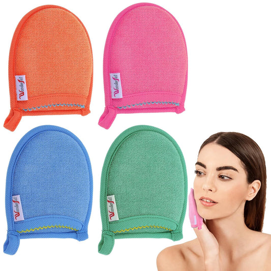 Exfoliating Facial Scrubber Mitts – 4 Pack, Assorted Colors, Face Wash Gloves