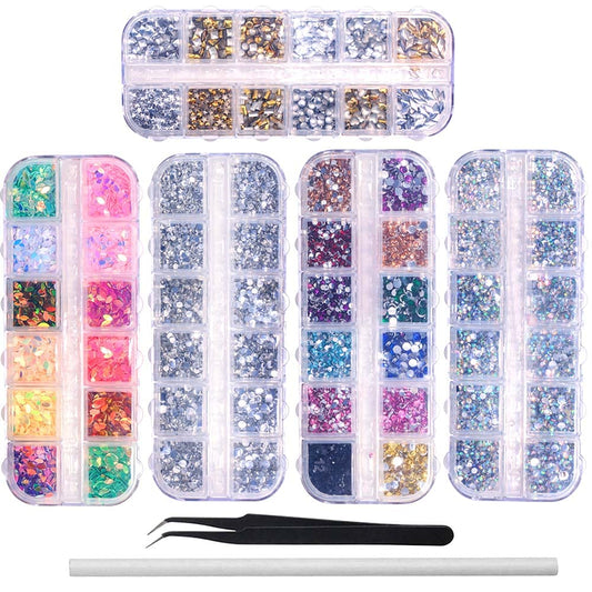 Nail Art Rhinestones Kit – 6400 Pcs, with Tweezers and Wax Pen