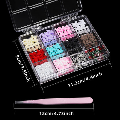 3D Bow Nail Charms Kit – Pearls, Flowers, Butterflies and Cherries, Mixed Colors