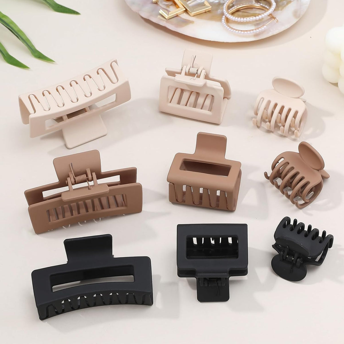 Matte Claw Hair Clips – 9 Pcs, 3 Styles, Brown Neutrals