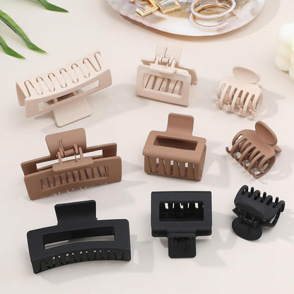 Matte Claw Hair Clips – 9 Pcs, 3 Styles, Brown Neutrals