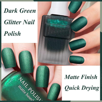 Velvet Emerald Matte Green Nail Polish – Quick-Dry Shimmery Forest Green Nail Lacquer