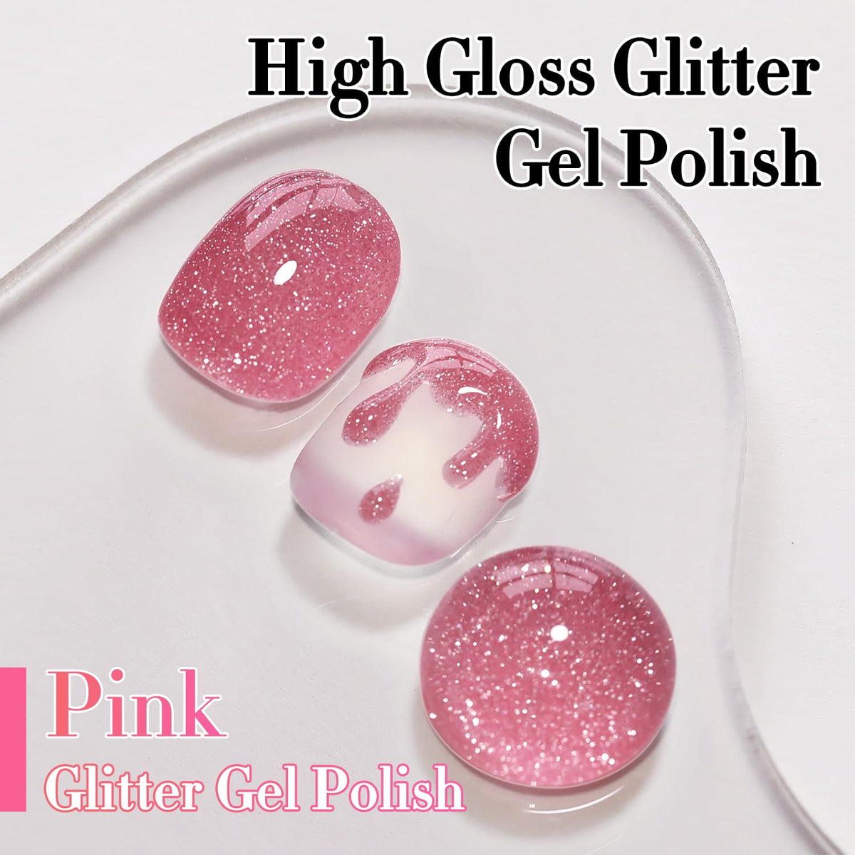 Light Pink Glitter Gel Nail Polish – Shimmer Reflective Soak-Off UV/LED Gel Color, 15 ml