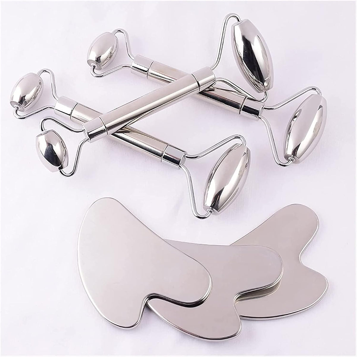 Stainless Steel Gua Sha Scraper & Facial Roller Massage Tool Set