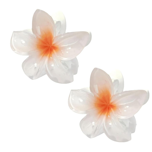 White Flower Claw Hair Clips – 2 Pcs, Plumeria Jaw Clips for Women