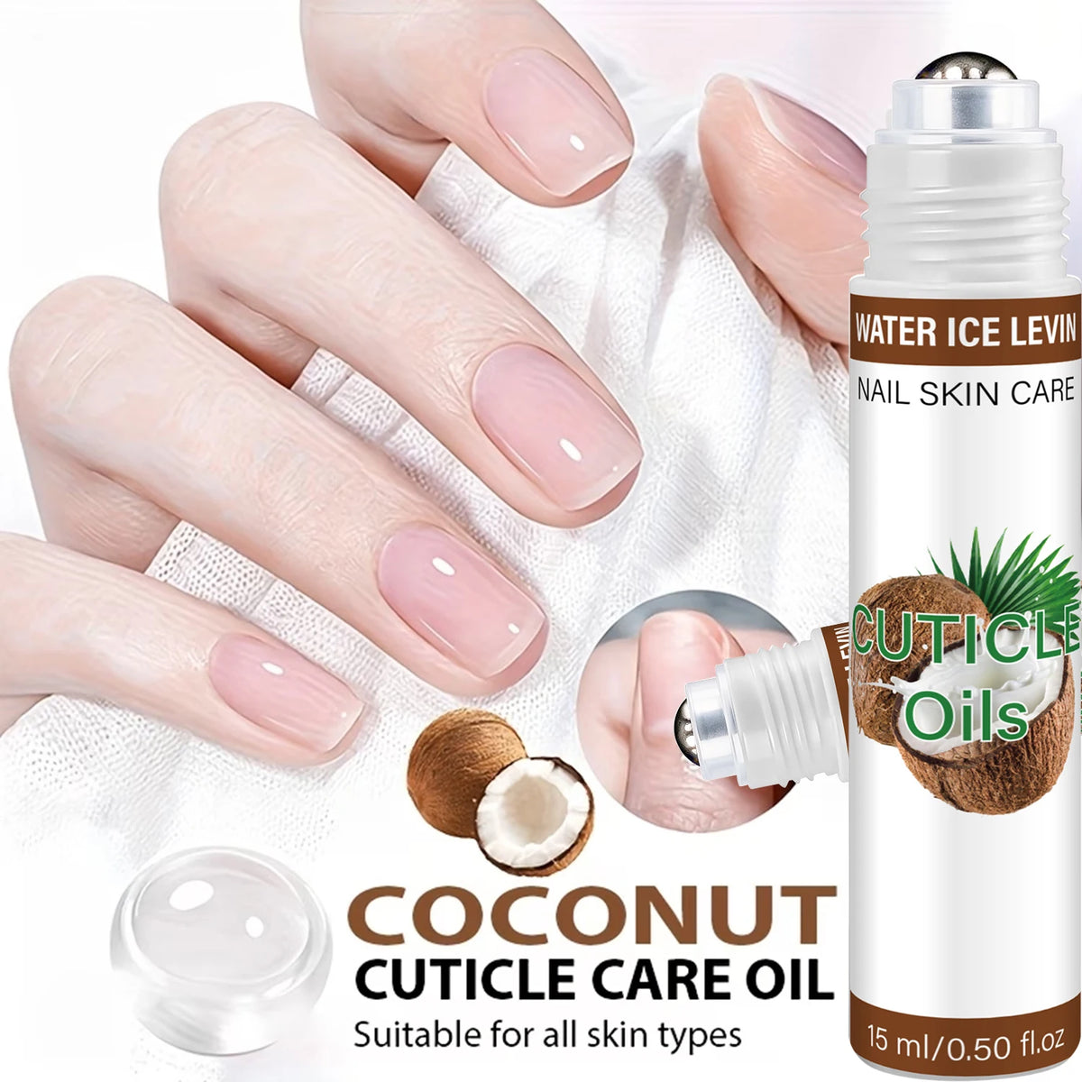 Roll-On Coconut Cuticle Care Oil Nail Skin Moisturizer Soften