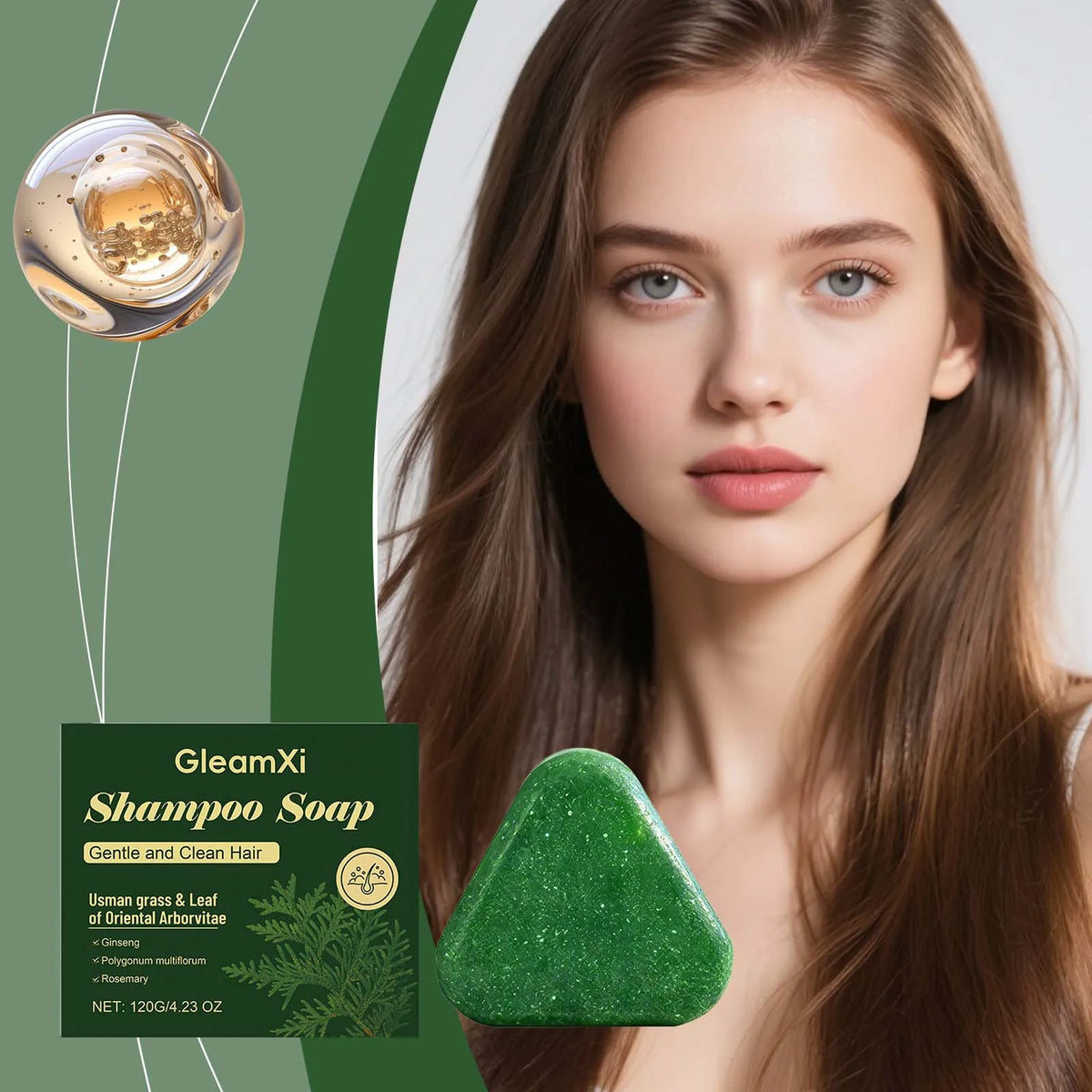 Usman Grass Chamaecyparis Leaf Shampoo Bar - Gentle Cleansing