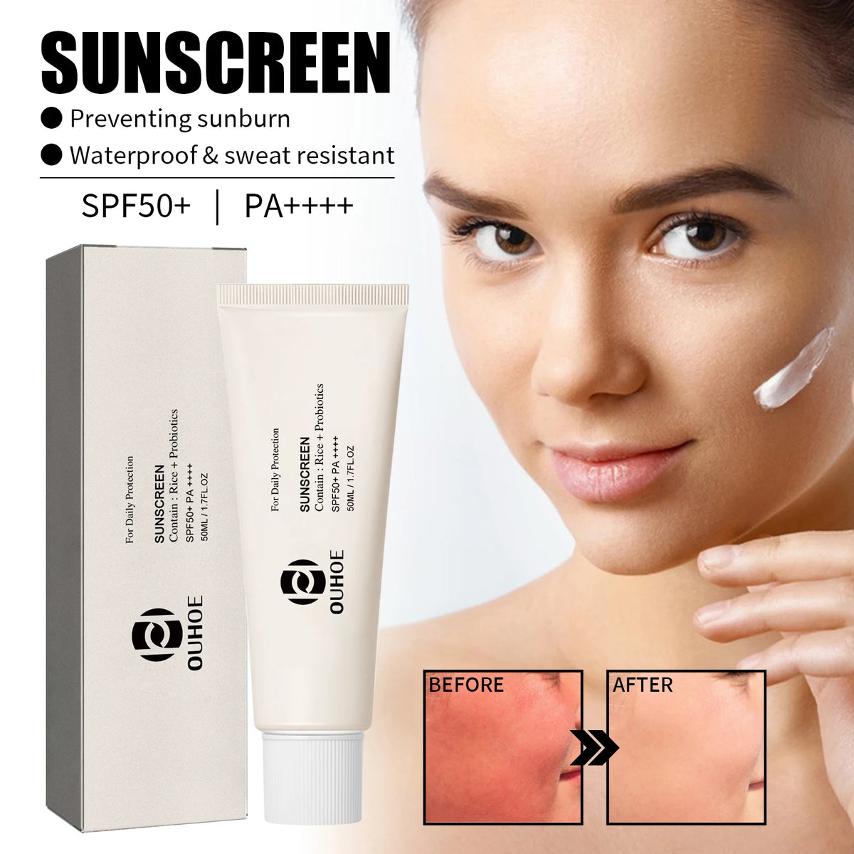 SPF 50 Face Sunscreen Lightweight Rice Probiotic