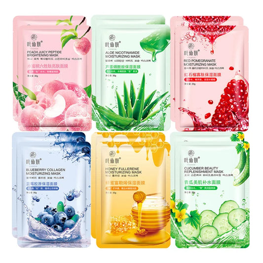 12 Pieces Blueberry Aloe Cucumber Peach Fresh Fruit Facial Masks