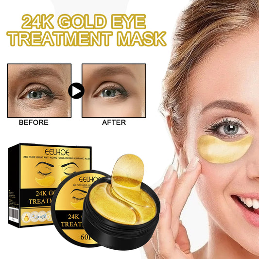 EELHOE 24k Gold Under Eye Patches 60 Pcs Eye Mask Pure Gold