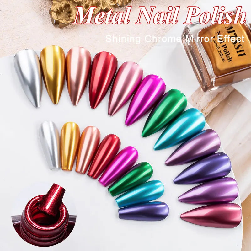Mirror Effect Metallic Nail Polish Chrome Gold Silver Purple