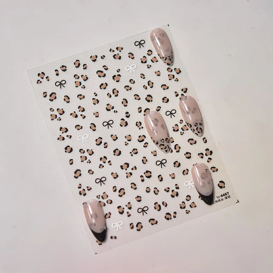 3D Leopard Print & Bow Nail Art Stickers