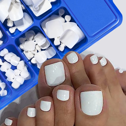 White Short Square Press-On Toenails