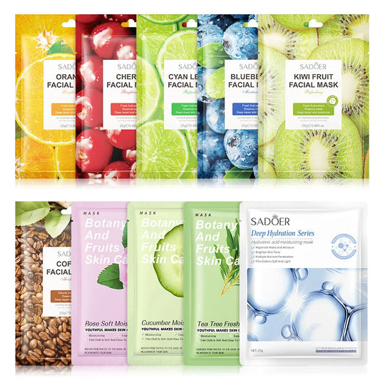 Botanical Fruit Sheet Masks, Facial Skincare Mask Set for Home