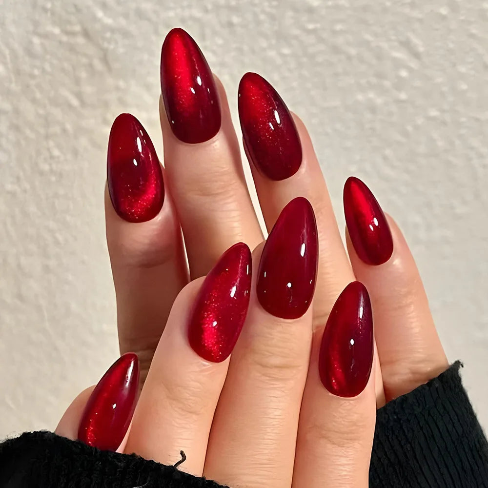 Glossy Red Cat-Eye Press-On Nails