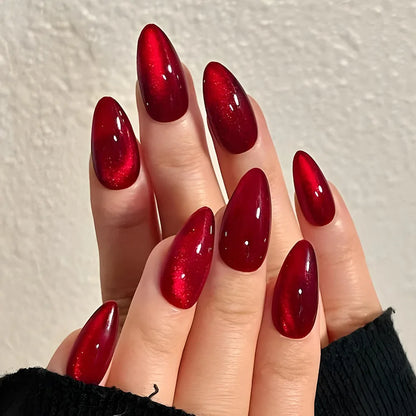 Glossy Red Cat-Eye Press-On Nails
