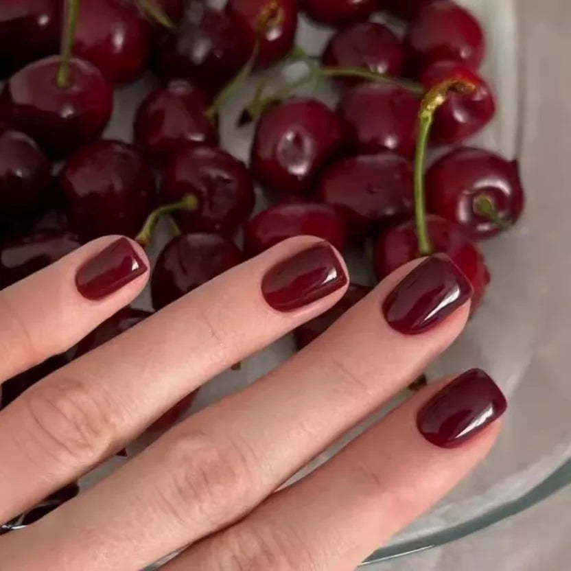 Wine Red Short Square Press-On Nails