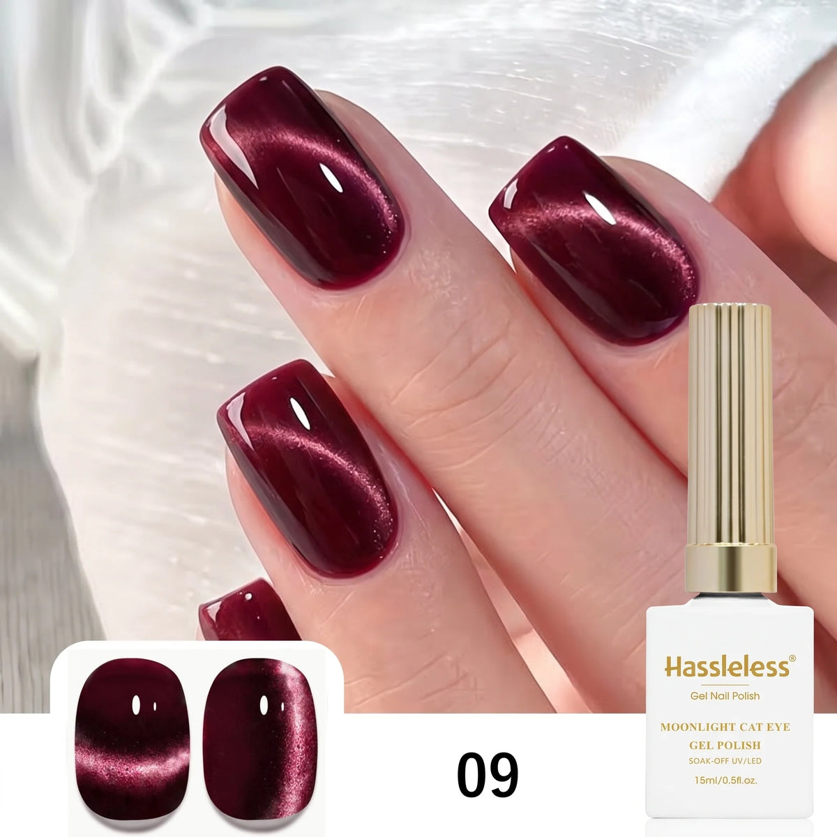 Hassleless Ruby Cat's Eye Magnetic Nail Polish White