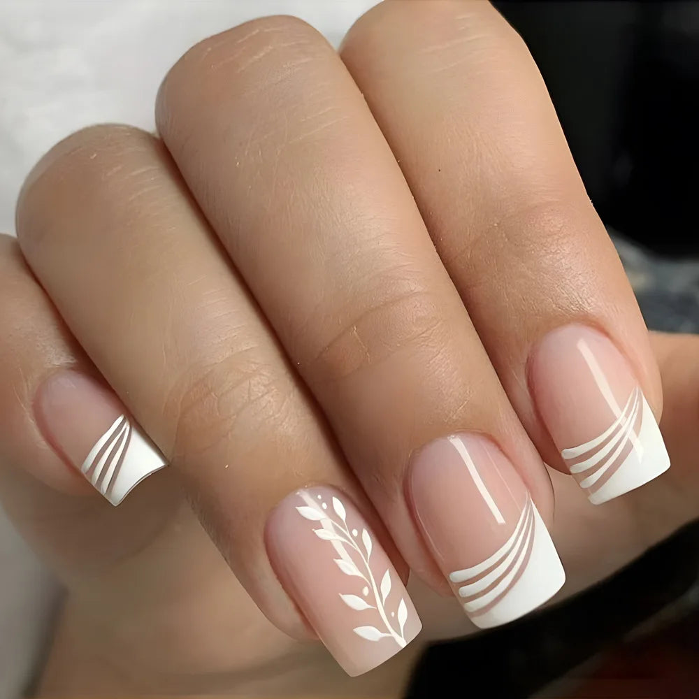 Nude White Gradient Square Press-On Nails