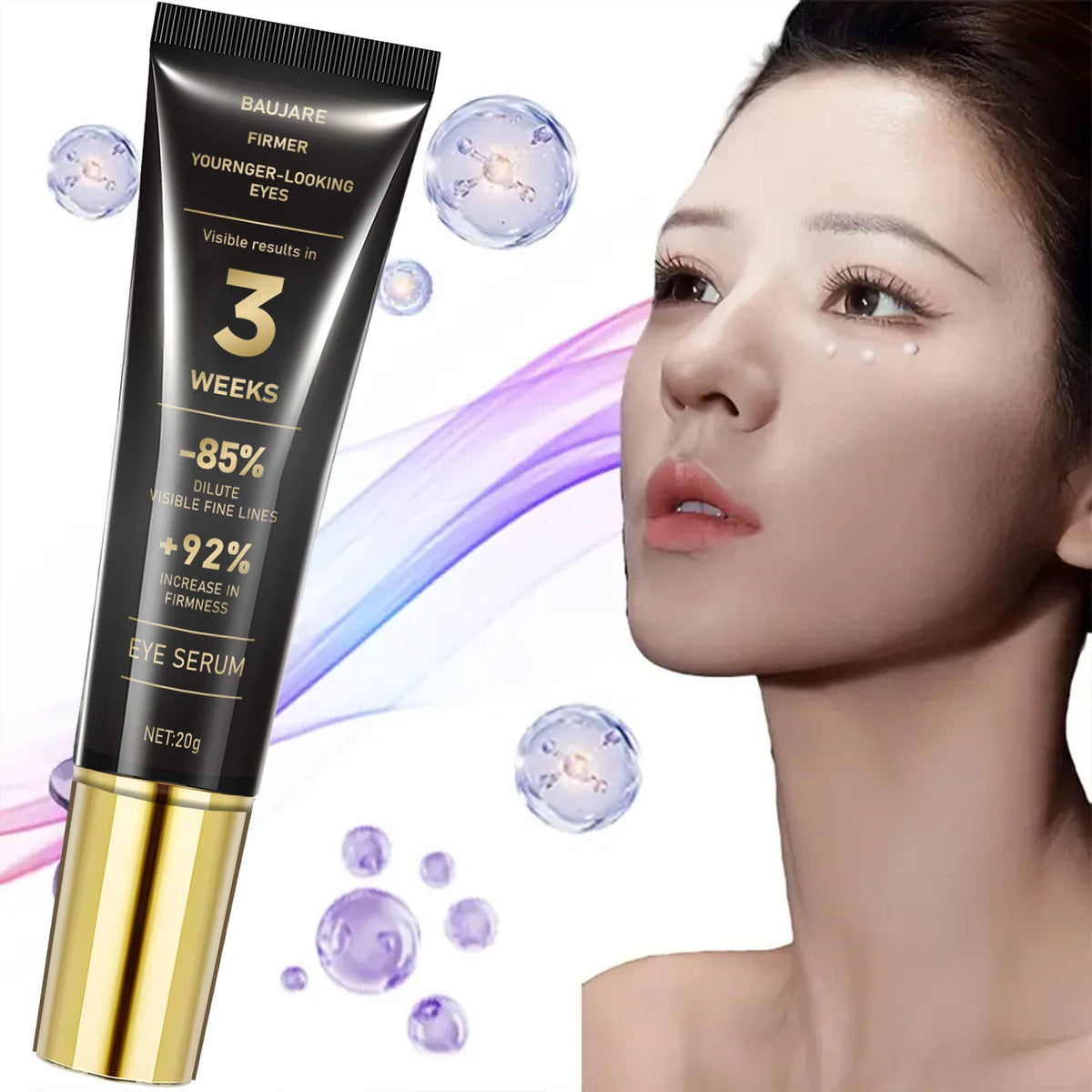 Baujare Eye Serum Visible Results 3 Weeks. Reduces Fine Lines by