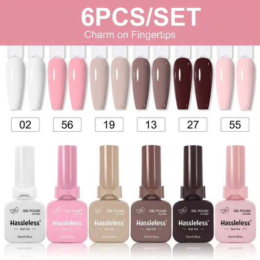 Hassleless 6-piece nail polish set, 15ml large bottles
