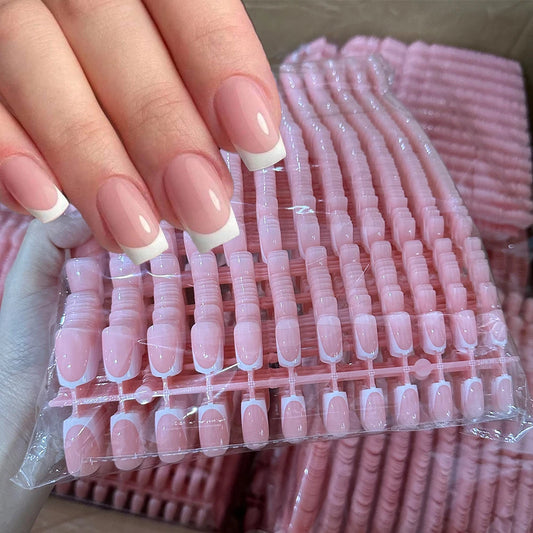 Short Glossy Pink French Coffin Press-On Nails