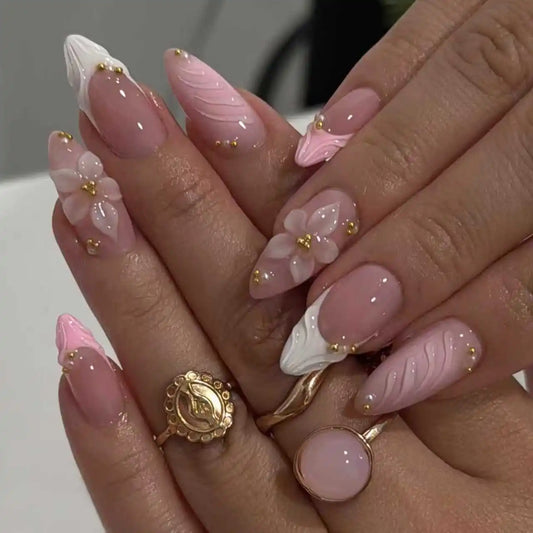 Kawaii Pink Flower Almond Press-On Nails