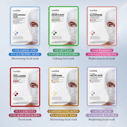 12 Pieces SADOER Ceramide Moisturizing Facial Mask Sheet Set