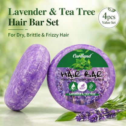 Curlland Hair Bar Set, Lavender Tea Scent Solid Shampoo for Dry