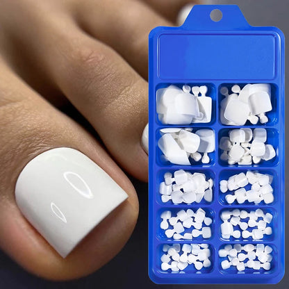 White Short Square Press-On Toenails