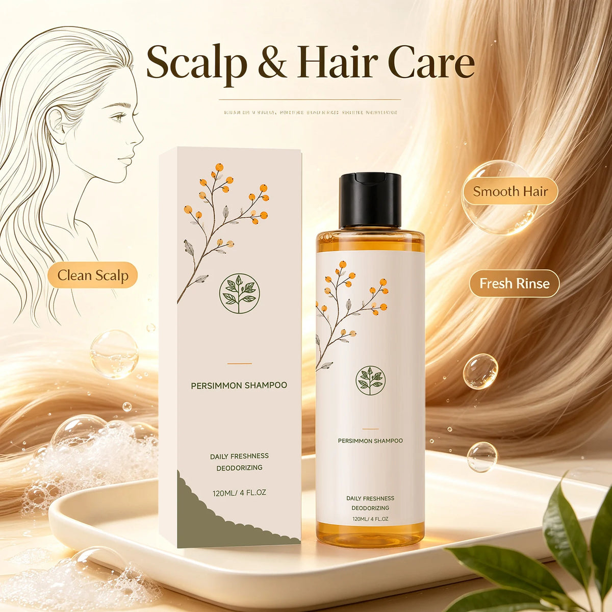 Persimmon Fresh Shampoo Clean Scalp Dirt Nourish Hair Texture