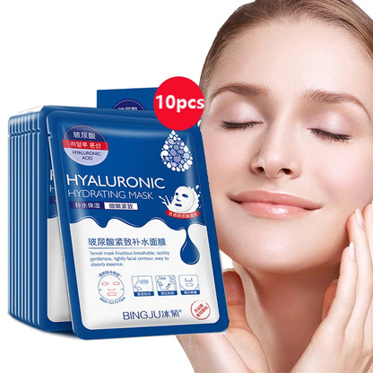10 Pieces Hyaluronic Acid Facial Mask Sheet Pores Moisturizing