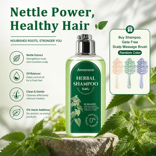 Amococo 3pcs Nettle Shampoo 220ml Each Oil Balancing Daily Hair