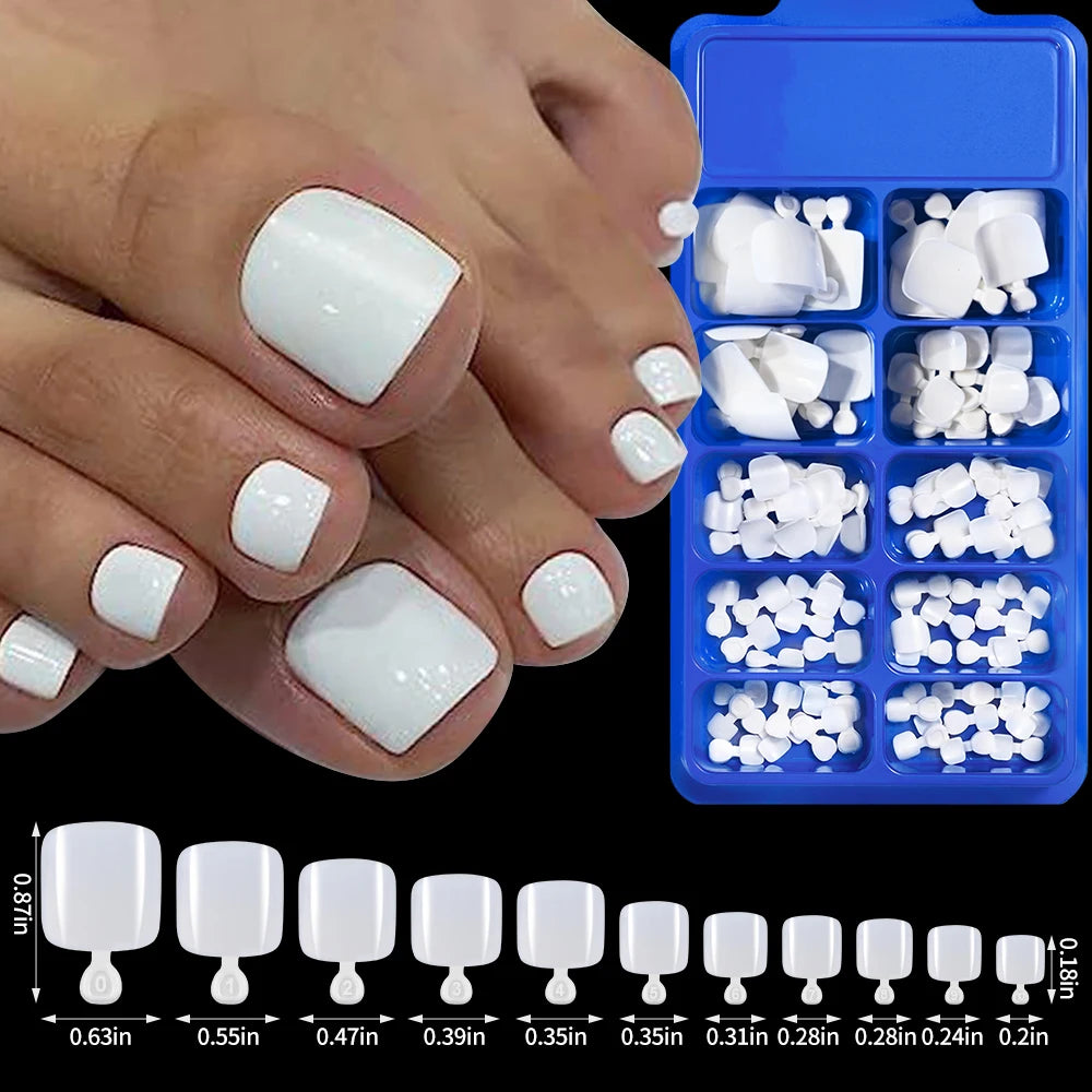 White Short Square Press-On Toenails