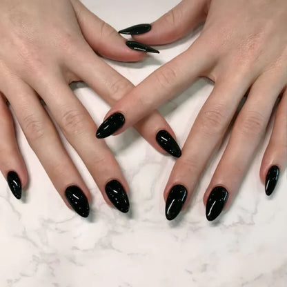 Long Black Square Press-On Nails